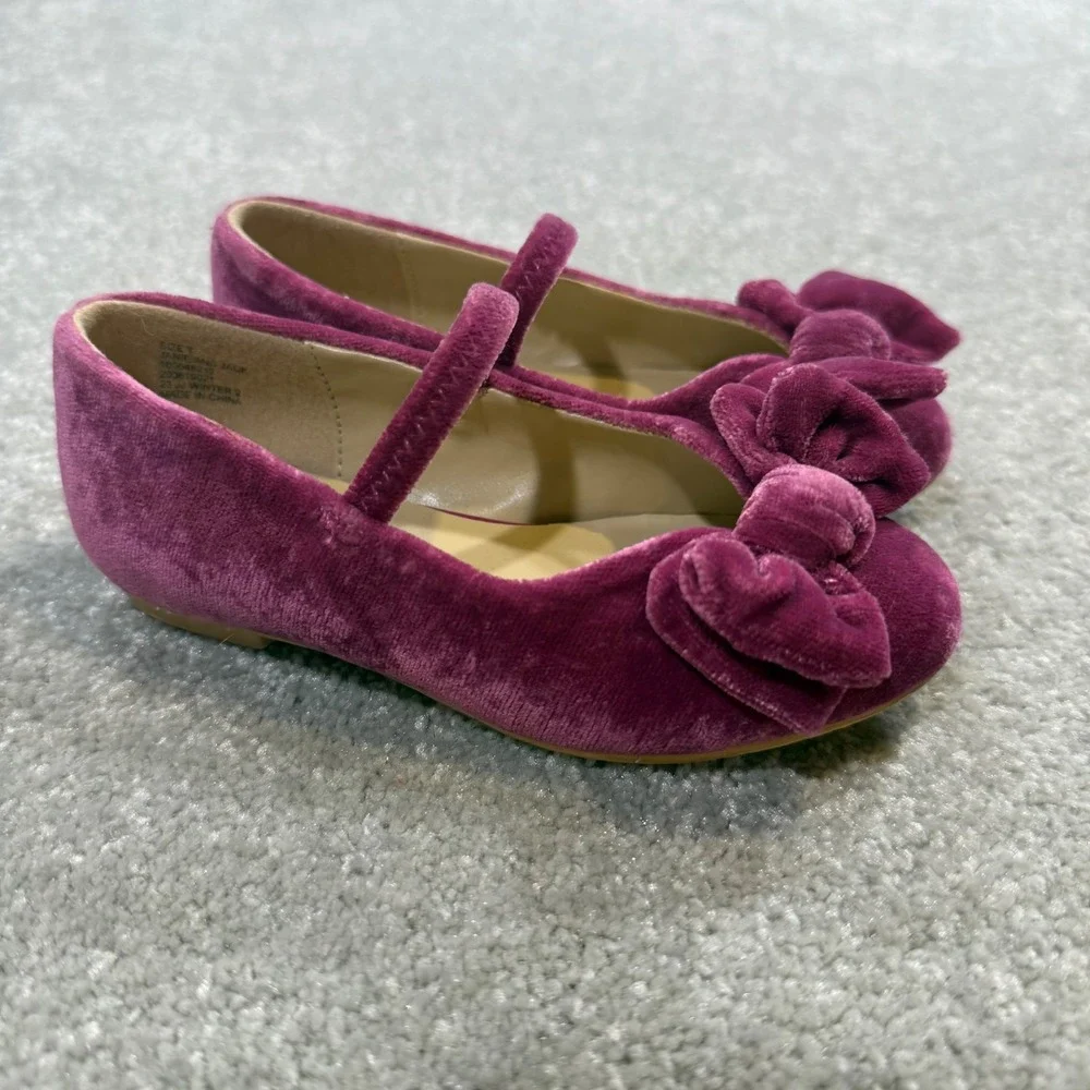 Janie and Jack Velvet Bow Mary Jane Flats Ballet Berry Pink Size 7 Wedding Guest
